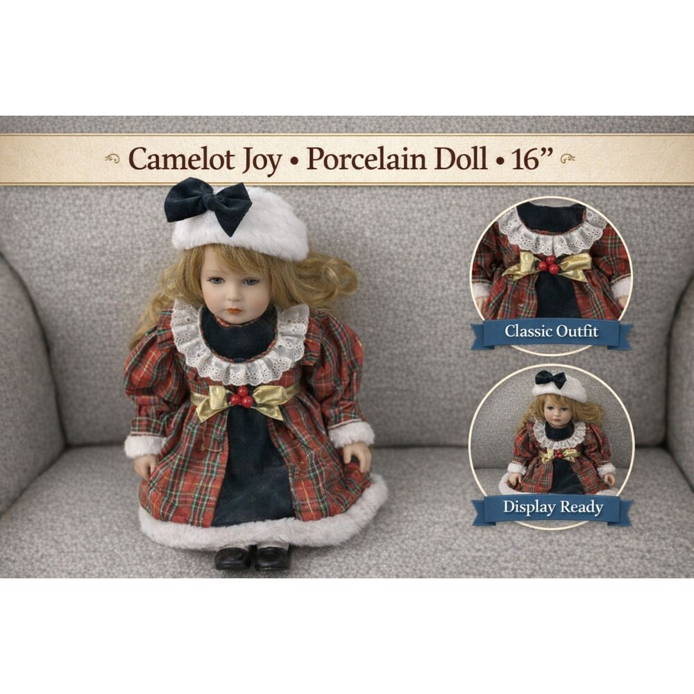 Camelot Joy Porcelain Doll – Blonde Hair – Holiday Outfit – Display Ready – 16 I
